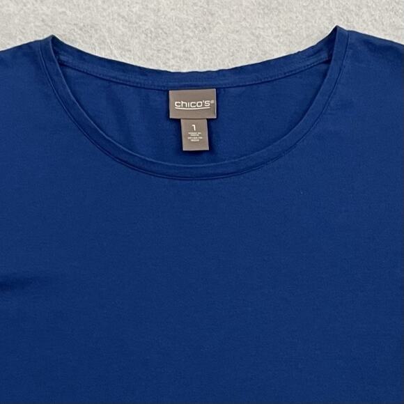 Chicos Top Womens 1 US Small Blue Shirt Embroidered 3/4 Sleeve Causal - Picture 7 of 12